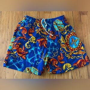 Gottex Swimwear Vintage Versace Style Cotton Swim Trunks, Swim Shorts w Pockets